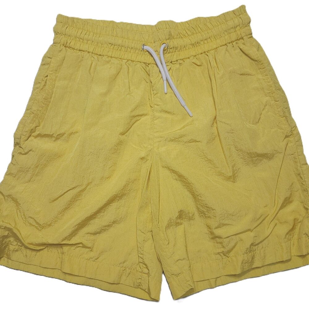 Guess Mens S Swim Shorts Yellow Trunks Lined Drawstring Pockets 7" Inseam